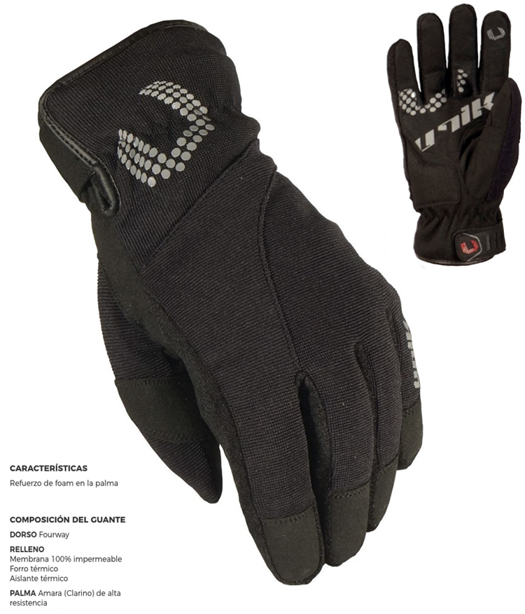 GUANTES MOTO UNIK C55 INVIERNO CITY L NEGRO